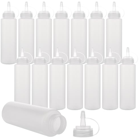 APACALI 14 Stück Saucenflasche, Quetschflasche 250ml, Squeeze Flasche Mit Kappen, Saucenflasche Squeeze Condiment Flaschen, Ketchup Flasche für Condiment Sauce Dressings Senf Ketchup Öle