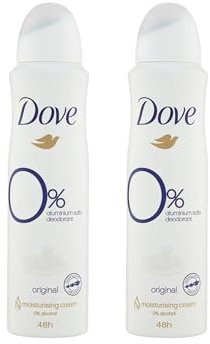 Dove Deodorante Original Unisex, 0% Aluminium Salts Original, Fresco, Frizzante e Pulito, Formato da 150 ml (2 Flaconi)