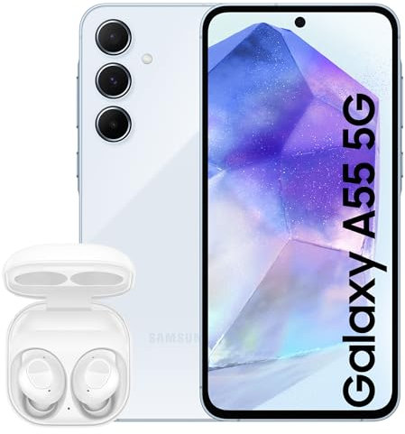 Samsung Galaxy A55 5G, Factory Unlocked Android Smartphone, 128GB, 8GB RAM, Awesome Iceblue Galaxy Buds FE Wireless Earbuds (UK Version)