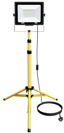 PICAA 100W Projecteur de Chantier LED avec Trépied Pied, 6000K Blanc Phare de Travail Led Pour Travaux d'atelier, Garage, Terrasse, Jardin, Etanche IP66 Exterieur Interieur