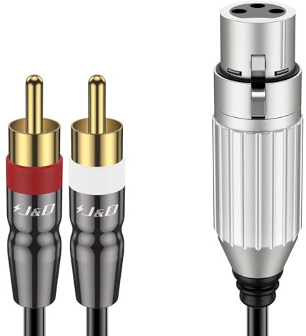 J&D Cable de 2 RCA Macho a XLR Hembra, Adaptador de Cable de Interconexión Estéreo de Parche con Divisor en Y de 2 RCA a XLR Desbalanceado con Carcasa de PVC para Altavoz, Mic Mezclador AMP, 0,9 m