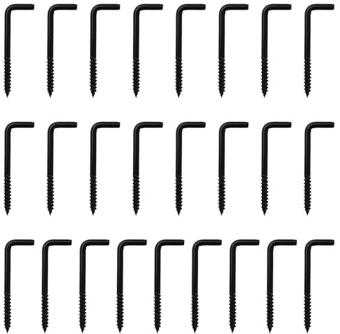 UFURMATE Lot de 25 crochets à visser M4,7 x 70, crochets en forme de L à épaule, crochets à angle droit, crochets à vis autotaraudeuses pour intérieur et extérieur (noir)