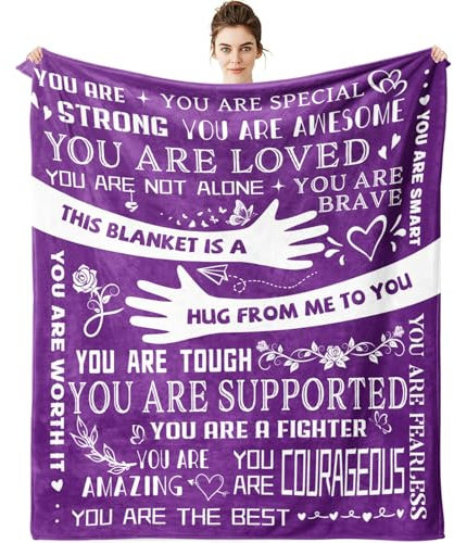 ZORKET Healing Hug Decke, 152,4 x 127 cm, ermutigend, inspirierendes Denken an Sie, Geschenke für Frauen, Chemotherapie-Must-Haves, Genesungsgeschenke für Frauen nach Operationen, Violett