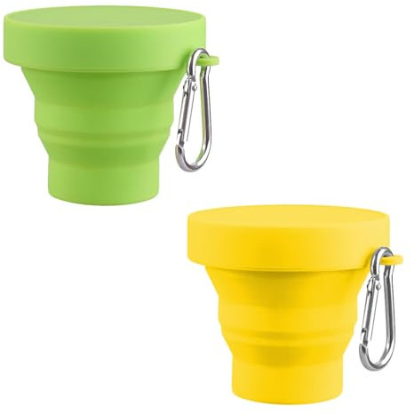 AOMiGT Tasse en silicone pliable, 2pcs Tasse de Voyage Pliable, Coupe de Voyage Légère, 170ML, Gobelets en Silicone Portables Réutilisables avec Couvercle pour Le Camping Randonnée Pique-Nique