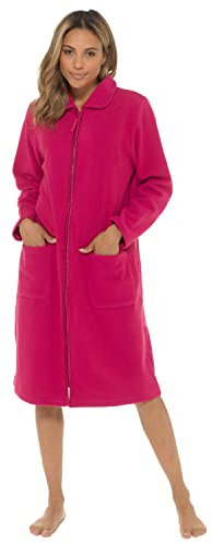 Undercover Albornoz de forro polar suave con cremallera para mujer, con cremallera y ribete de satén, color rosa, morado, azul, lila y rosa, Vino (cuello), 26-28