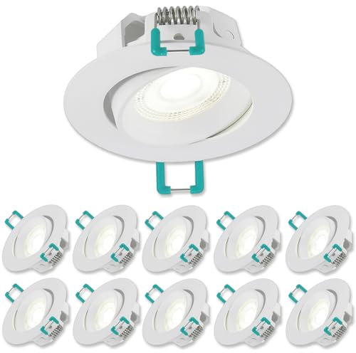 SYLVANIA LED Einbaustrahler 230V | 10er Pack | Neutralweiß | LED Spots Ø 68 mm | Schwenkbar | Deckenspots für Wohnzimmer, Badezimmer, Küche