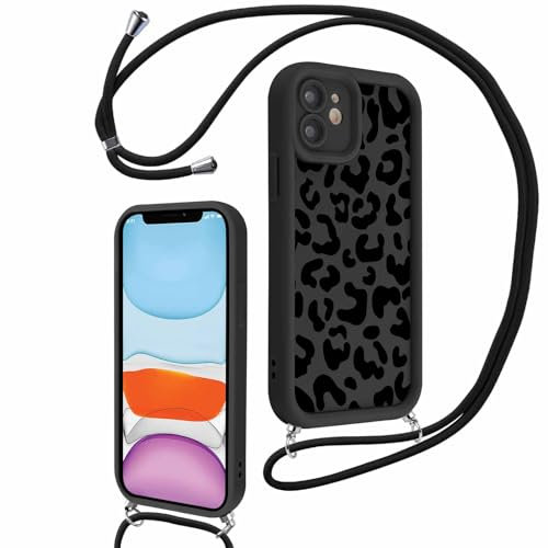 Xylota Funda con Cuerda para iPhone 11 6,1'', Silicona Cordon Carcasa, Ajustable Colgar Collar Correa de Cuello Cadena Colgante Protector Suave TPU Bumper Protección Case para iPhone 11,Leopardo