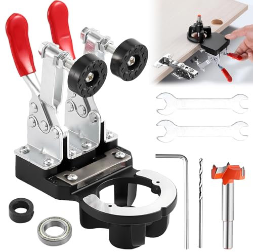 Jeinbuil Gabarit de perçage de 35 mm - Charnière de pot - Jauge de charnière cachée avec foret Forstner - Gabarit de perçage avec espacement des trous de 48 mm