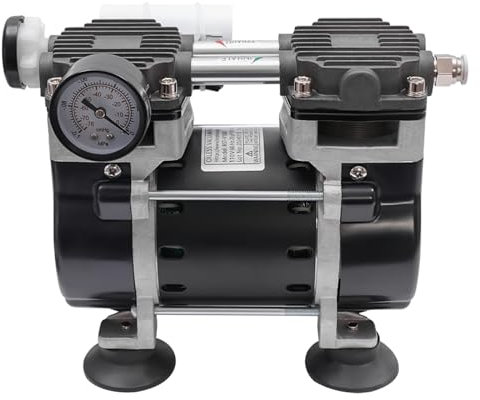 Bomba de vacío sin aceite, 45 l/min, 220 V, 150 W, máx. 2 bares, rosca estándar G1/4, velocidad de 1450 rpm, bajo ruido, excelente disipación del calor, tecnología de doble pistón para experimentos de