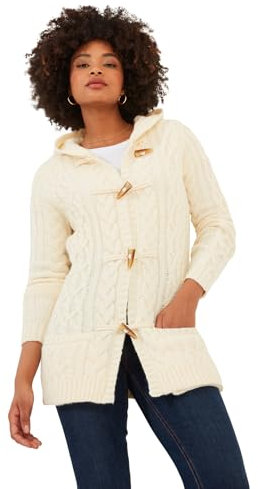 Joe Browns Womens Chunky Cable Knit Toggle Hooded Cardigan Sweater, Cream, 14 UK