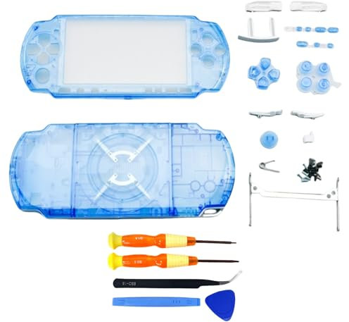 Hzxkqmil Carcasa de Repuesto Caja de Cáscara Completa para Sony PSP 3000 PSP3000 Consola, Cubierta Delantera Estuche de Trasera con Juego de Tornillos de Botones (Azul Transparente)