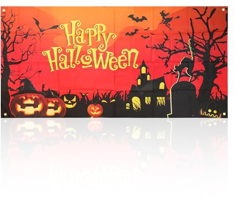 NQEUEPN Halloween Flagge, 180x90cm, Gartenflagge mit Gruseligem Design und Messingösen für Innen- und Außenbereich