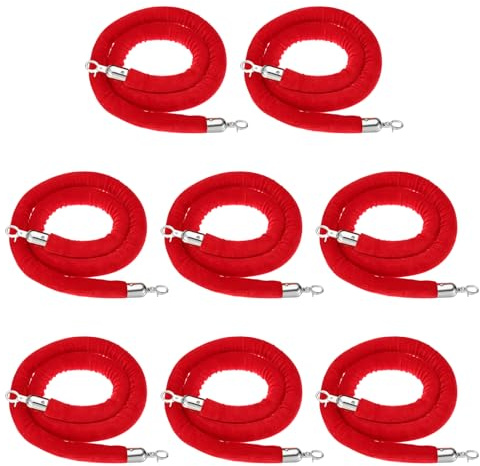 PATIKIL 8 Pack Corde De Barrière En Velours Rouge, 5 Ft Corde De Contrôle Foule Avec Crochets En Acier Inoxydable Argenté Pour Événements Sur Tapis Rouge, Cinémas, Activités D'Ouverture