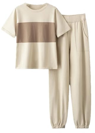 2-teiliges Strickset für Damen, Pullover, Oberteile, weites Bein, Hose, Anzug, Sommer, locker, zweiteiliges Set, khaki, Einheitsgröße