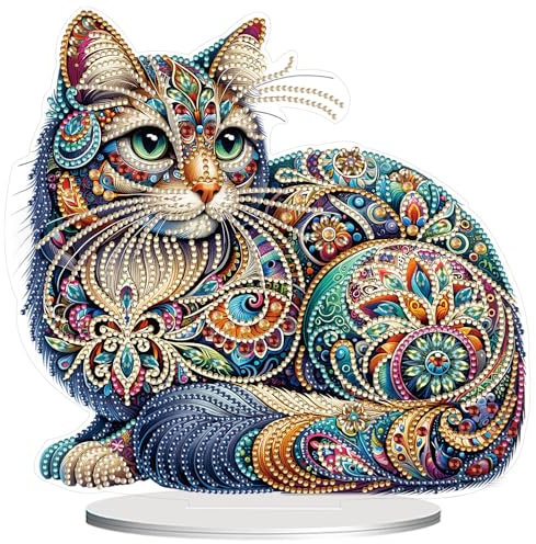 CAYUDEN Diamond Painting Tischdeko, DIY Diamond Painting Erwachsene 5D Katze Diamant Malerei Stehend Kunst Set Diamant Painting Tisch Deko Diamant Malerei Ornamente für Dekoration, Geschenk