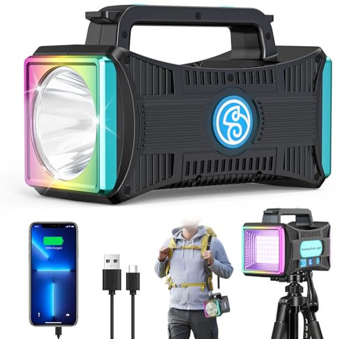 Rechargeable Flashlight, LED Flashlight with Extra Large 12000 Lumens Capacity, Ultra Long Standby UV Flashlight, Black Light, Waterproof Handheld Lights with USB Output as Power Bank