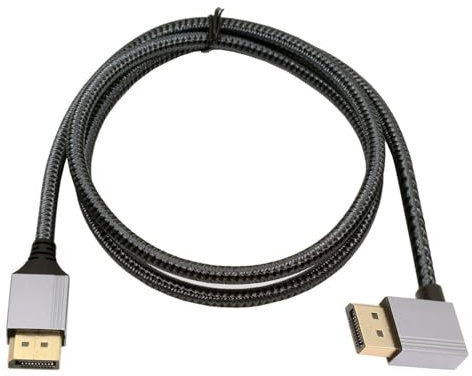 NFHK Left Angled DisplayPort DP to DP Cable 4K 60hz Cable Silver Sleeve Ultra-HD UHD 90 Degree for Desktop Laptop Monitor Graphics Card 1M