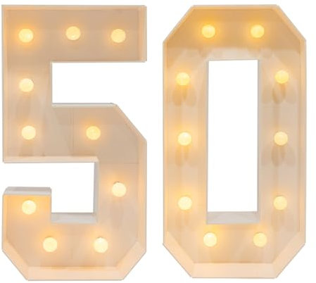 LED Light Up Zahlen, Geburtstag Party Dekoration, Leuchtzahlen für Geburtstagsdekorationen - Batteriebetrieben - 100cm - Warmes Licht - für Geburtstagsfeiern und Jahrestage (50)