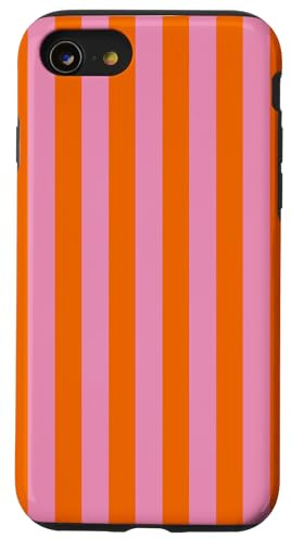 Orange Pink gestreift niedlich mädchenhaft ästhetisch adrett gestreift Hülle für iPhone SE (2020) / 7/8