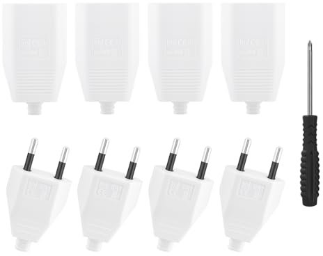 8 Stück Euro Stecker Flach,Europäische Flach Stecker,Stecker 250V,2,5A Stecker 2 Polig,Eurostecker Flach,Eurokupplung,Eurokupplung Flach,Stromstecker, Schuko Stecker Europäischer Stecker(Weiss)