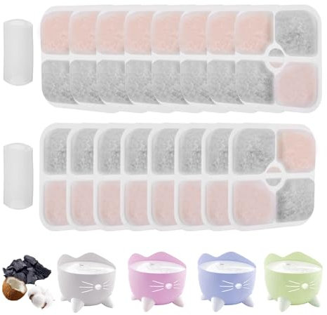 16 Stück Katzenbrunnen Filter für Catit Filter Trinkbrunnen, Filter Katzenbrunnen für Catit Trinkbrunnen mit 2 Schläuche, Dreifaches Filtersystem Ersatzfilter mit Harz und Aktivkohle