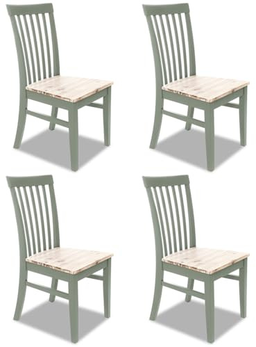 Statement Furniture Florence Dining Chairs with Acacia Wooden Seat | High Back, W45cm, H94cm, D53cm, Seat Height 45cm | Quality Chairs (sage green, 4-Chairs)