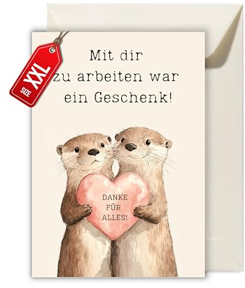 WBdesignz Abschied Karte mit Umschlag - Abschiedskarte für Kolleginen mit einem Spruch Otter mit Herz Glückwunschkarte Geschenkkarte zum Abschied und Neuanfang (XXL DIN A4)