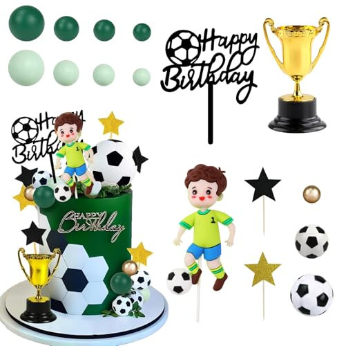 JWTRSVTY 30PCS Tortendeko Fussball Set, Fußball Geburtstagstorte Dekoration, Fussball Torten Deko Figuren, Happy Birthday Tortendeko Fussball, Fußball-Sport-Thema Kuchenstecker, für Fußball Party Deko