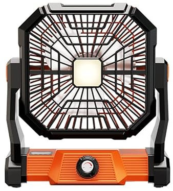 AngLink Tragbarer Campingventilator mit 20000mAh Akku & LED Laterne – Einstellbare Windgeschwindigkeit, USB Powerbank, Energiesparender Timer, 270° Luftauslass für Outdoor, Wandern & Notfälle