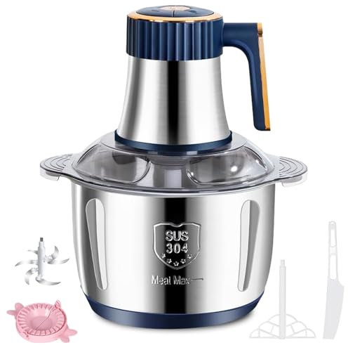 SGZIOO 5L Hachoir éLectrique en Inox, 500W, 5 Niveaux de Vitesse, 6 Lames Amovibles, Mixeur Hachoir, Hachoir a Viande Electrique pour Viande, Légumes, les aliments pour bébés, Fruits et Pâte