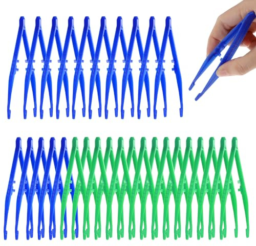 Sibba Pinzette in plastica usa e getta per primo soccorso, colore blu, con punte seghettate, per progetti di perline, fai da te, lezioni di scienza, 30 pezzi