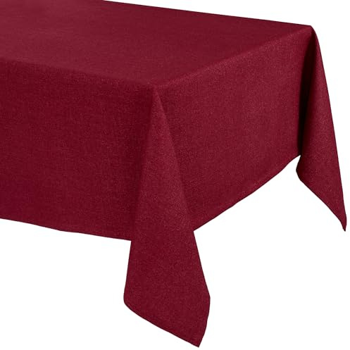 Elegante Tischdecke mit natürlicher Leinenoptik, Lina Tischdecke und Tischläufer, Größe und Farbe wählbar (Eckig 130x160 cm, Bordeaux)