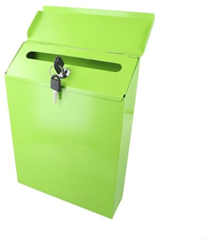 Pumixiy Vintage Wandbriefkasten aus Metall mit Schloss und 2 Schlüsseln für Zuhause, Büro, Garten, Outdoor-Dekoration, rustikaler Briefkasten, Eisen-Briefhalter, 29 x 22 x 6 cm (grün)
