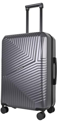 JLY Swirf Medium Travel Suitcase – Charcoal Grey Lightweight PC+ABS Luggage with Spinner Wheels, Cup Holder & Organiser Interior for Long Trips