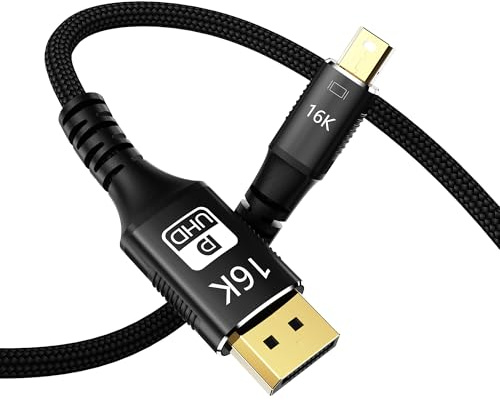 Cavo da Mini DisplayPort a DisplayPort, bidirezionale da Mini DP a DP 2.1, 16K a 60Hz, 8K a 120Hz, 4K a 240Hz, 80Gbps HD [compatibile con Thunderbolt 2], guscio in alluminio, per laptop, MacBook