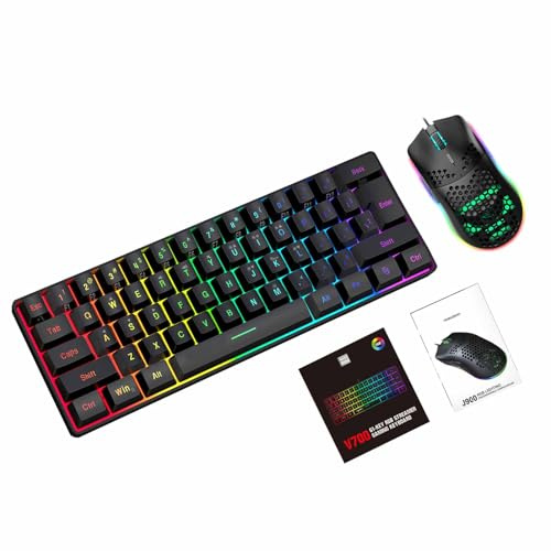 Garsent Mechanische Gaming -Tastatur und Model Mauskombination, Verdrahtete RGB Backlit 61Key Anti Ghosting Honeycomb Gaming Maus 6400 DPI Ergonomisch für PC -Spieler Schreibkräfte (schwarzes Set)