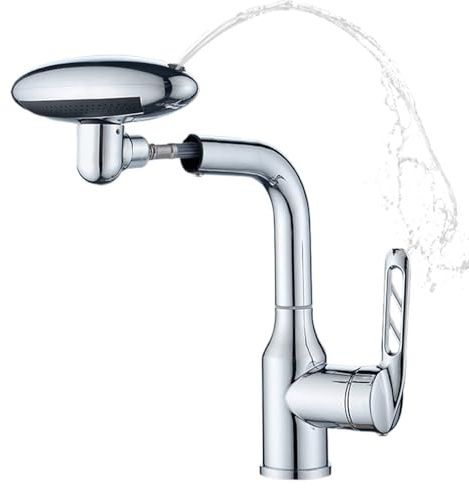 Badarmatur Einhebelmischer mit schwenkbarem Auslauf, auslaufsicher, 360° 4 Modi, Einhebelmischer mit schwenkbarem Auslauf, Wasserhahn-Design, ideal für Dusche, Waschküche, Wohnmobil-Bad