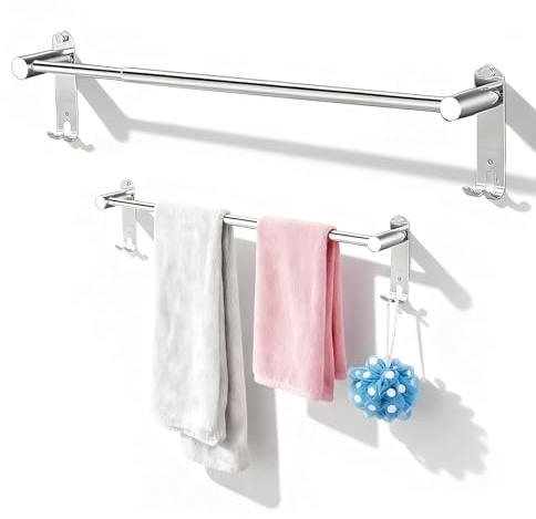 Toallero de Pared Extensible, 45-75cm Toallero Retráctil Acero Inoxidable Plata Toalla Soporte para Toallas con Ganchos Tornillos Towel Rack de Toalla para Baño y Cocina