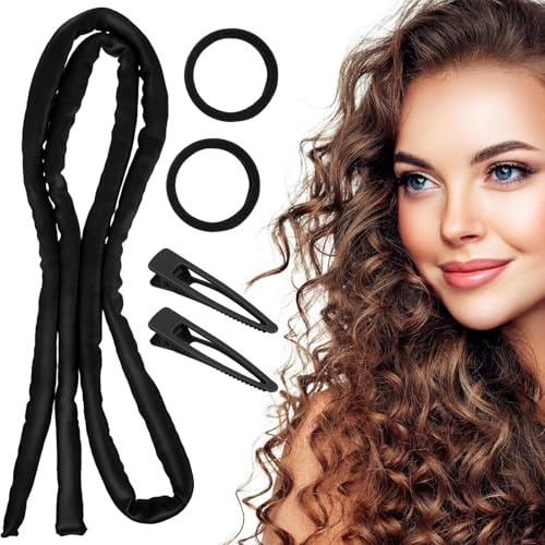 Shimmeroo Heatless Curlers Long Hair, 63 Inch Heatless Curling Ribbon Rod | Long & Short Hair Soft Sleeping Curler Overnight Headband Creates Wavy Without Damage (Black)