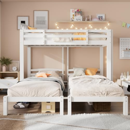 Sapgaks Lit superposé 3 Places 90x200cm,lit Mezzanine 3 Places,lit Enfant avec Barriere lit Double Enfant,Mezzanine escalier,avec échelle latérale,pour Enfants et Adolescents, Blanc