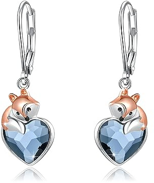 CRWENG Mädchen Creolen Fuchs Ohrring - 925 Sterling Silber Tier Ohrringe mit Kristall, Hypoallergene Ohrringe für Kinder Kreolen Fuchs Schmuck Geschenk für Damen Valentinstag Tochter