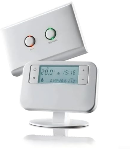 Wireless Programmable Thermostat ESRTP4RF+, Energy-Saving Indoor Temperature Control, Easy Installation, Compatible with Worcester Bosch/Vaillant/Ideal Boilers, White