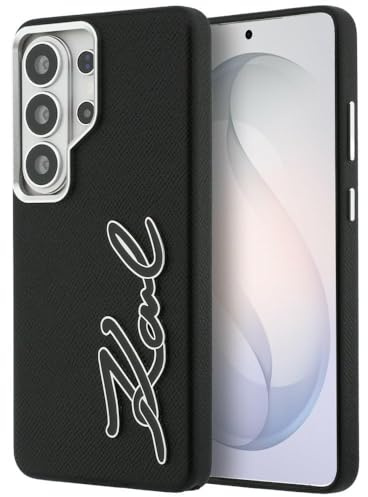 CG MOBILE Karl Lagerfeld Metallharz Logo aus genarbtem Hülle für Samsung Galaxy S26 Ultra (Schwarz)
