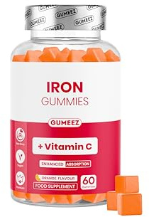 Iron Gummies with Vitamin C – High Strength Iron Supplement for Energy & Tiredness, Enhanced Absorption, Vegan, Non-GMO, Orange Flavour, 60 Gummies