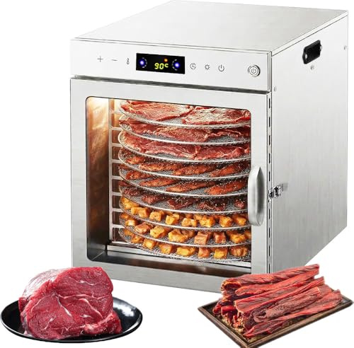 Rotante a 360°essiccatore alimentare(10 vassoi extra-large) Doppia ventola da 800W,Timer digitale 24 ore,Controllo della temperatura 86℉-190℉,Essiccatore per carne secca,frutta,erbe aromatiche