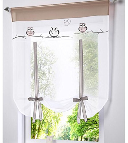 SIMPVALE Raffrollo bestickt Eule römischen Liter Fall Schatten Band Typ Gardinen, Khaki, Breite 60cm / Höhe 140cm