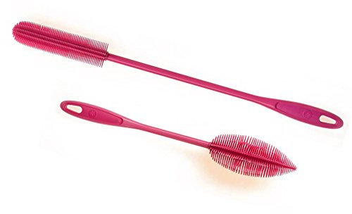 Kochblume Flaschenbürste 36cm & Flaschenbürste Slim 2er Set | Premium-Silikon | Hitzbeständig | Spülmaschinenfest | Von schmalen Öffnungen bis zu Thermoskannen & Karaffen | Farbe: pink