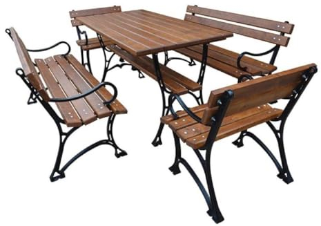 Casa Padrino Jugendstil Gartenmöbel Set Tisch 2 Sitzbänke 2 Stühle mit Armlehnen Braun/Schwarz 150 cm - Gartenmöbel