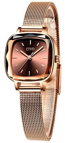 CIVO Montre Femme Or Acier Inoxydable Rectangle Etanche Analogique Quartz Bracelet Mode Entreprise Élégant Classique