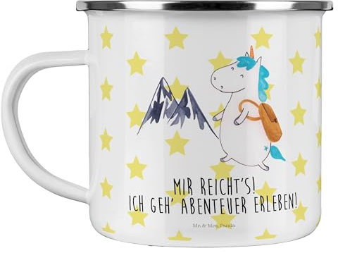 Mr. & Mrs. Panda Camping Emaille Tasse Einhorn Bergsteiger, Emaille, 300 ml